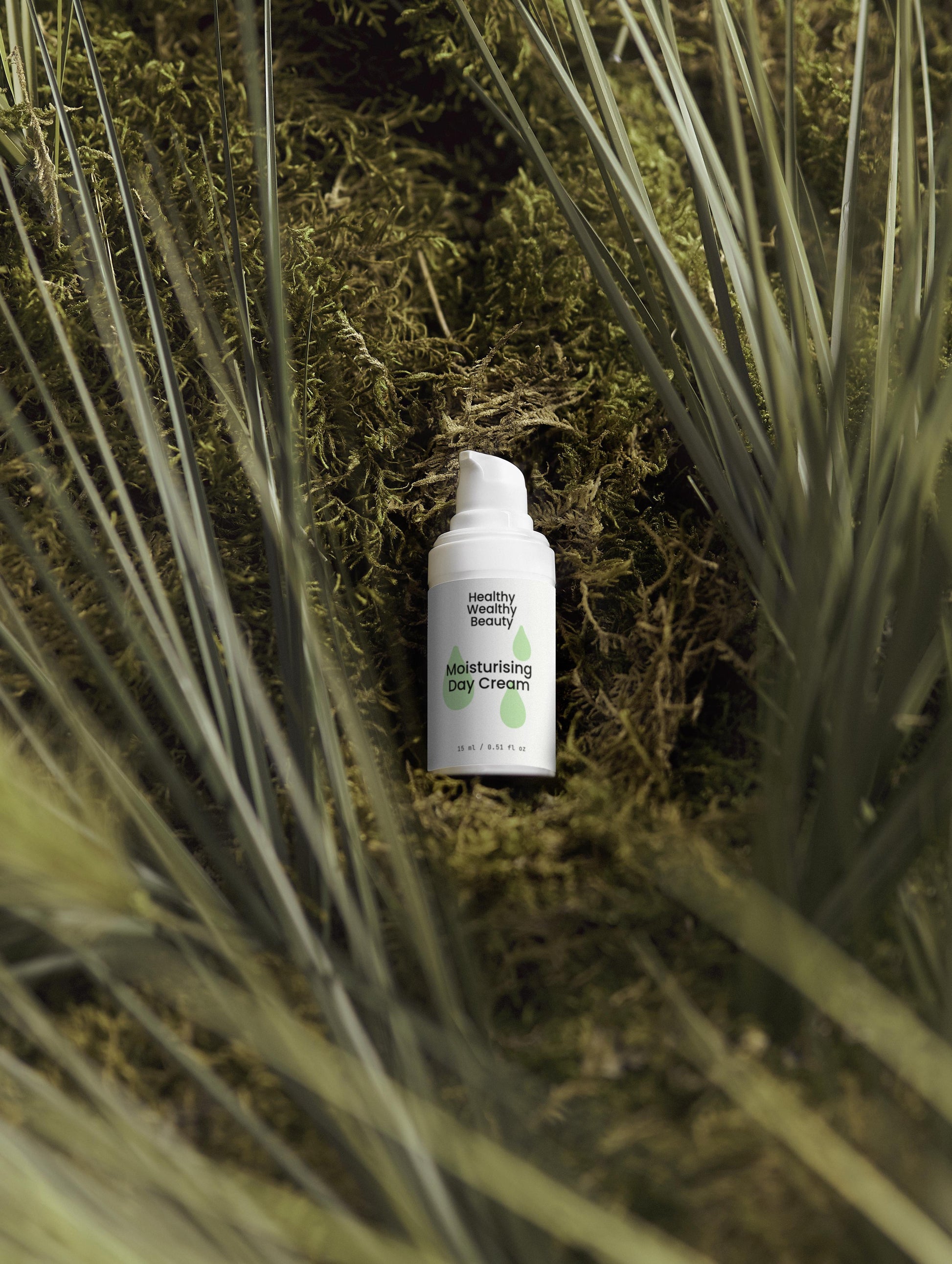 Moisturising Day Cream nestled in lush greenery background.