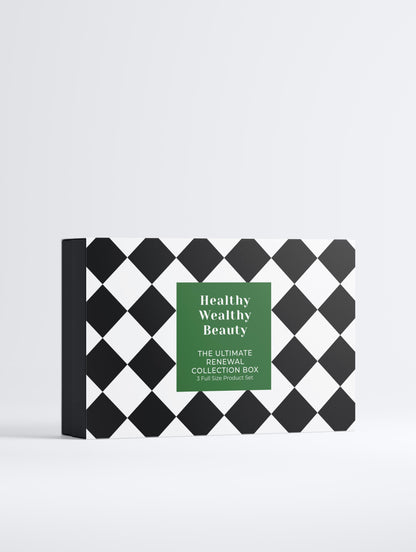 Ultimate Renewal Collection Box with geometric black and white design, ideal for skincare enthusiasts.