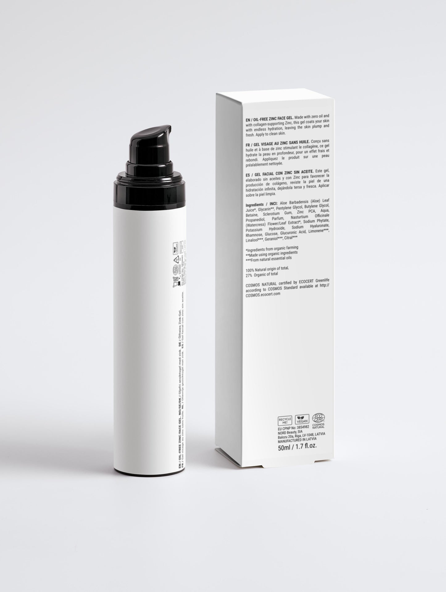 Oil-Free Zinc Face Gel for Men with black packaging, provides hydration and collagen support for a fresh complexion.